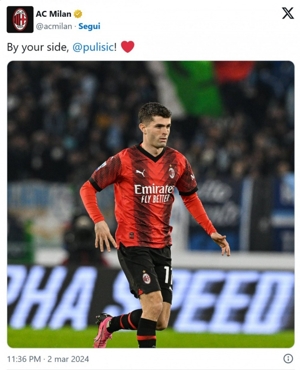 Milan ủng hộ Pulisic sau khi bị fan Lazio chỉ trích trên mạng vì gây thẻ đỏ: Chúng tôi ở bên bạn❤