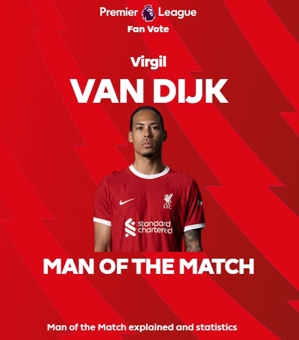 Quan chức Ngoại hạng Anh: Van Dijk được bầu là cầu thủ xuất sắc nhất trận Liverpool thắng Nottingham Forest 1-0