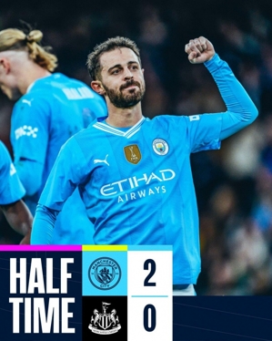 Hiệp một - Manchester City 2-0 Newcastle, Ghế B ghi cú đúp từ một pha cản phá, Rodri và Dias kiến ​​tạo