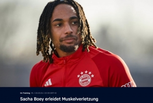 Quan chức của Bayern: Bản hợp đồng chuyển nhượng mùa đông mới Boy đã bị rách gân khoeo trong quá trình tập luyện và sẽ phải nghỉ thi đấu vài tuần.